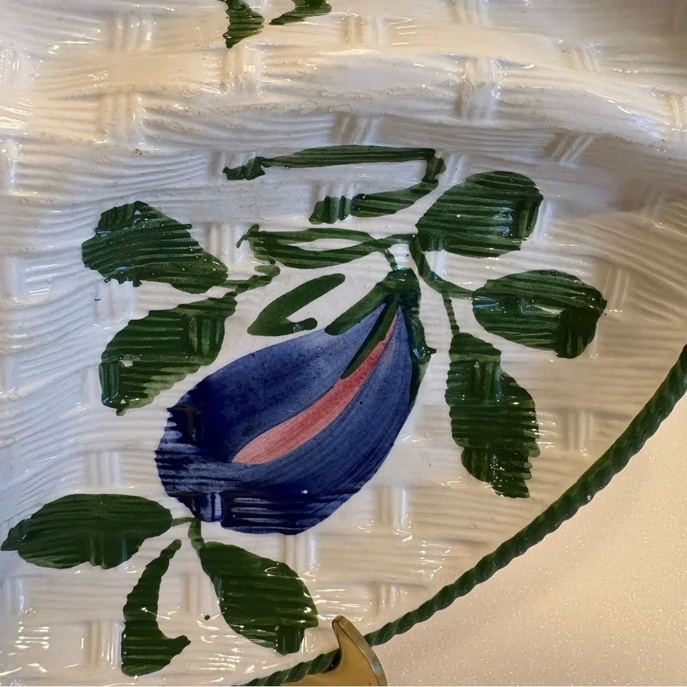 Hand-Painted Italy Floral Ceramic Divided Basket Weave Pattern Platter